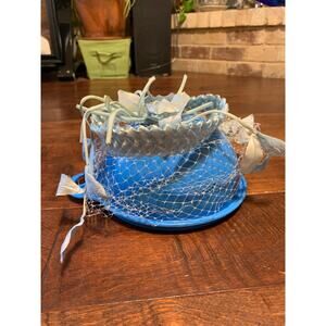 Vintage 1950s Delicate Veil Baby Blue Flower Net